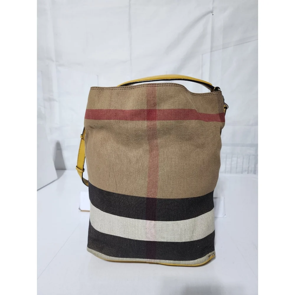 BURBERRY Canvas Mega Check Medium Ashby Hobo Saddle Bag Yellow/Beige